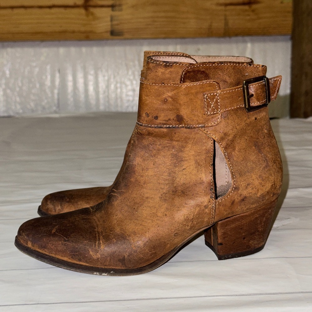 Free People Belleville Ankle Boots Brown Distressed Leather Western Boho 36/US 6